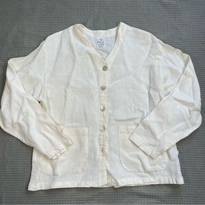 Via Vai By Pollero 100% Linen Shirt Jacket Medium Womens White Lagenlook